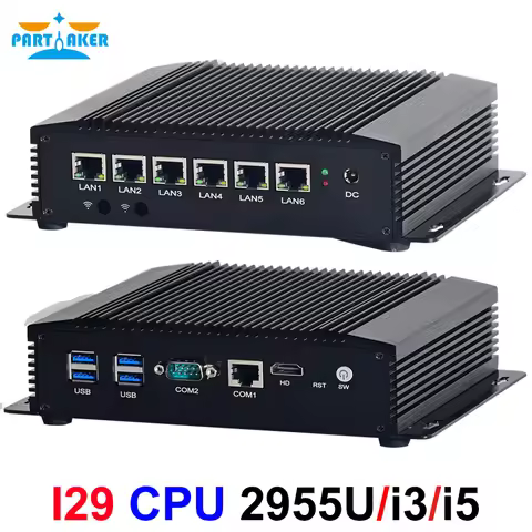 Partaker Firewall Mini PC Intel Core i5 8265U i3 8140U Celeron 5205U HD AES-IN 6 x LAN Fanless Soft 