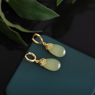 Natural Hetian Jade Sterling Silver Water Drop Ear Buttons For Women New Chinese Earrings Light Luxu