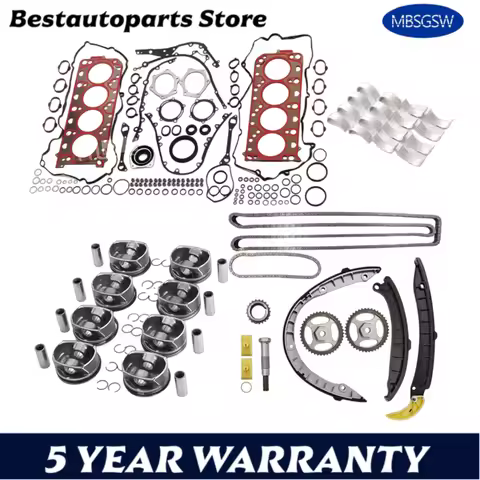 Engine Rebuild Timing Chain Kit Full Gasket Piston Bearing Set Fit 4.8 L V8 GAS M48 For 08-18 Porsch