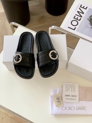 Jimmy Choo 黑色水晶扣拖鞋