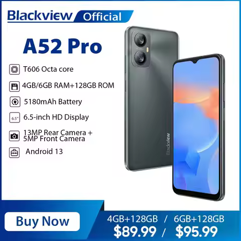 Blackview A52 Pro Smartphone Android 13 6.5 Inch Cellphone 6GB 128GB Octa Core Mobile Phone 5180mAh 