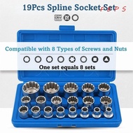 FEPS 19 Pcs Spline Socket Set, Metric 8-32mm 12 Point Socket Set, High Quality 6-Angle 1/2" Drive Cr