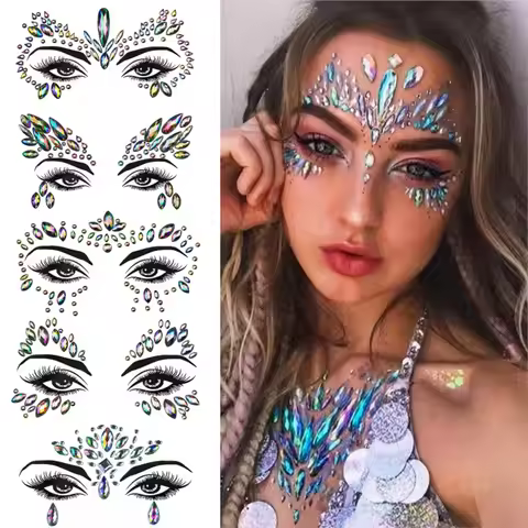 1pc 5D Diamond Gems Sticker For Face Shiny Rhinestone Body Eyes Temporary Make Up Tattoo Stickers Wo