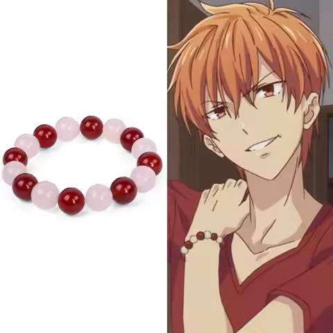Anime Fruits Basket Kyo Sohma Bracelet White Red Crystal Beads Bangle Bracelets for Women Men Cospla