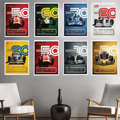 50s-90s Vintage Formula One Racing Posters Art Prints F1 World Champion Racing Car Canvas Painting R