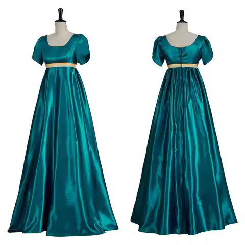 Regency Empire Waist Victorian Ball Gown 19th Century Satin Dress Elegant Vintage