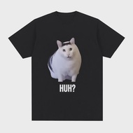 Cat Saying Huh? Funny Meme T-shirt Men Women 100% Cotton Breathable Short Sleeve Oversized T Shirts
