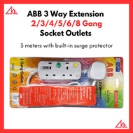 3 Way Extension Socket Outlets【2/3/4/5/6/8 way available】3 meters with Built-in Surge Protector