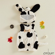 CIYCUIT-Baby Dalmatian Dog Costume Plush Animal Winter Warm Sleeveless Jumpsuit with Hood