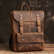 NUPGUPOO Vintage Mens Genuine Leather Backpack Laptop Bag Schoolbag Outdoor Camping Bag Short Trip 2
