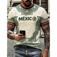 3D Printed Mexico Soccer Jersey Aztec Mayan Tribal Pattern Eagle Emblem Ethnic Geometric Collar Retr