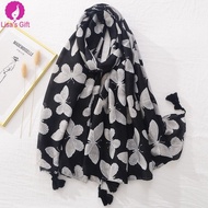 【Fashion goods】 ∋ Girl's power flowy cotton shawl butterfly printed wide comfy headwrap instant hijabs lady bawal viscose scarf
