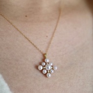 日本直送 小米珠 Akoya珍珠吊墜項鍊 雪花造型設計 18k金 真鑽石