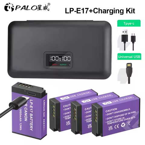 PALO LP-E17 LPE17 LP E17 Camera Battery+LCD USB Charger for Canon EOS R8 RP R50 200D 250D M3 M5 M6 7