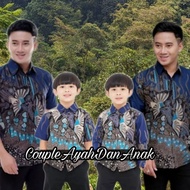 KEMEJA Father And Son Batik Couple // Batik Shirt For Adult Men And Boys With Manuk Tarung Navy Motif
