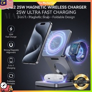 【NEW ARRIVAL】25W Magnetic Wireless Charger – 3-in-1 Foldable Fast Charging Station Travel Stand for 