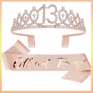 13th Birthday Crown Sash Set For Girls & Official Teenager Birthday Decoration Set 16th Birthday Tia