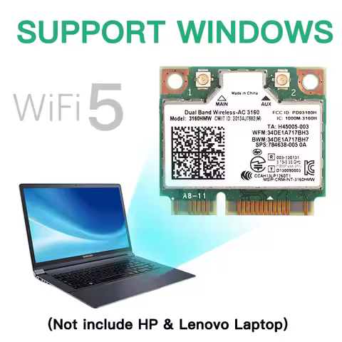 WiFi 5 Mini PCIE 3160HMW Wireless WiFi Card Dual Band 2.4G/5Ghz Bluetooth 4.0 AC3160 Laptop Card For