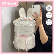 [Free Bag + Lamp]Rabbit Ear Wax Flower Bouquet of 7 Colorful White Flowers Large Size as a Meaningfu