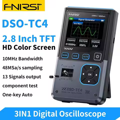FNIRSI DSO-TC4 Digital Oscilloscope 10MHz 48Ms/s Transistor Zener Diode Tester Electronics Component