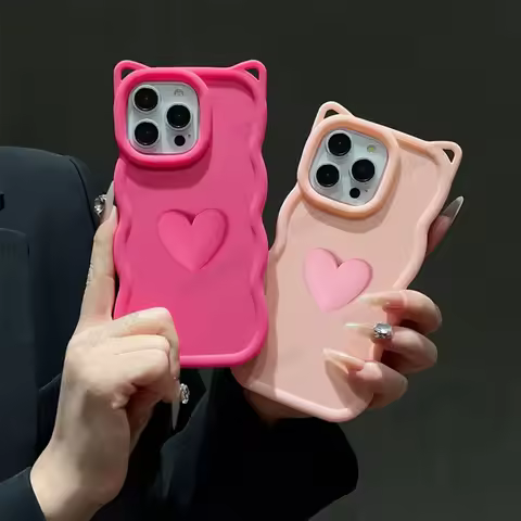 3D Love Heart Cat Ear Candy Color Silicone Waves Phone Case For Huawei Y9S Y7A Y7P Y6S Y9 Y7 Prime Y