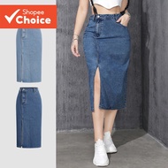 Lovito Women's Casual Blue Denim Skirts, Spring/Summer, Asymmetrical Split with Pockets - L142ED172 