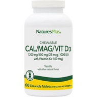 NaturesPlus Calcium/Magnesium/Vitamin D3 with Vitamin K2 - 60 Chewable Tablets - Supports Bone & Imm
