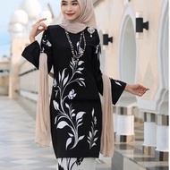 [READY STOCK]muslimah  Baju Kurung Set Wanita printing baju raya chiffon 2026 Size XS-5XL