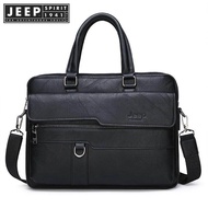JEEP SPIRIT 1941 ESTD Business Briefcase Leather High Quality Mens Office Bag Casual Suitable for 14