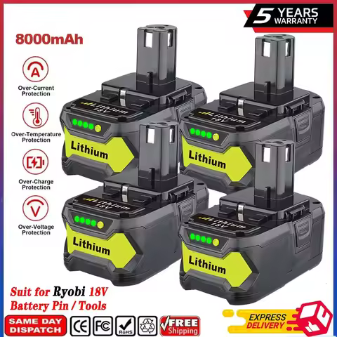 VANON 1/2/4Pcs 8.0Ah P108 Replace for Ryobi 18V Cordless Tool Suit for 18Volt P109 P102 P104 P105Hig