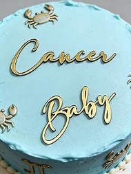 Elegant Gold Cake Topper with Cancer Zodiac Sign, Acrylic Baby Text Decoration Cance Season/12 Zodia