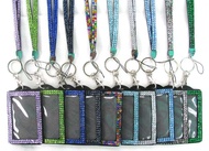 Bling Rhinestone Crystal Neck Lanyard Strap Custom Lanyard With Vertical PU ID Card Badge Holder