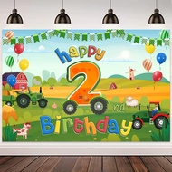 Happy 2nd Birthday Party Banner Backdrop Farm Tractor Themed Backdrop Party Decorations Two Years Ol
