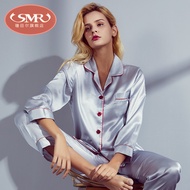 Halloween 6A 100% Mulberry Silk Pajamas Pieces For Women Long Sleeve Silk Pajamas 2 Pieces Grey For