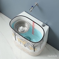 Large Ceramic Mop Pool with Spin-Drying Mop Pool Household Balcony Mop Basin Bathroom Mop Pool SinkJ