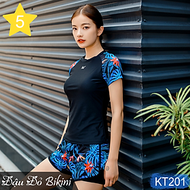 Bộ bơi 2 mảnh thể thao nữ, phong cách trẻ trung năng động, dáng áo cộc tay quần sooc đùi 2 lớp, chất