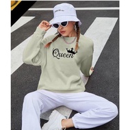 DES99' BABYTERRY LONG-SLEEVED T-SHIRT/SWEATER/SWEASHIRT/WOMEN'S TOP WITH QUEEN MOTIF