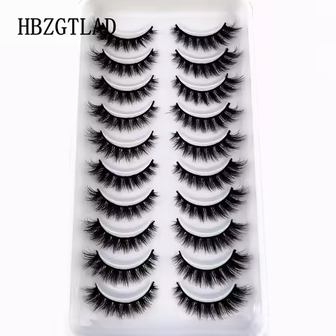 HBZGTLAD 10Pairs 3D Faux Mink Lashes Natural Long Soft Short Lashes Handmade Fake Lashes Makeup Tool