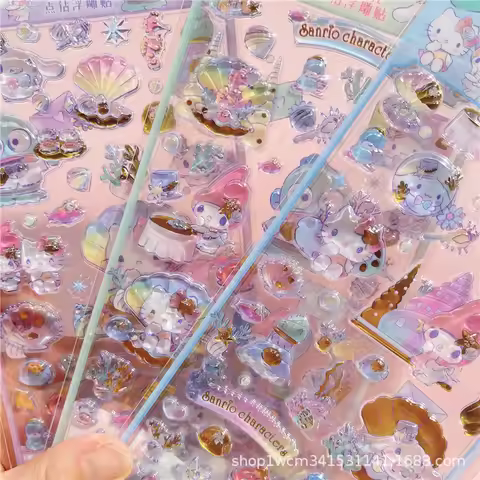 Hello Kitty Themed 3D Crystal Stickers, Embossed Design Decals for Children Scrapbook Daily Decor