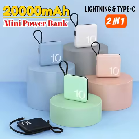 20000mAh Mini Power Bank with Type-C Cable 10000mAh Fast Charging Mobile External Battery for IPhone