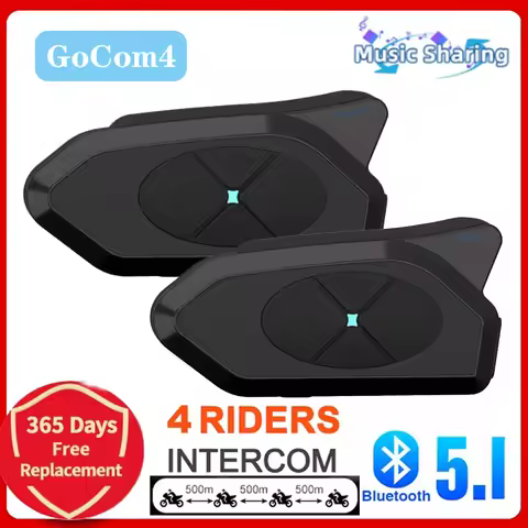 NOECI GoCom4 Motorcycle Bluetooth Intercom 1500M 4 Riders Group Comunicador Full-duplex BT5.1 Interp
