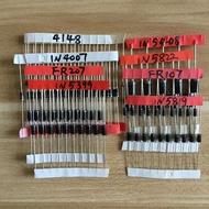 Electronic Components Package,Diode Assorted Kit 1N4148 1N4007 1N5819 1N5399 1N5408 1N5822 FR107 FR2