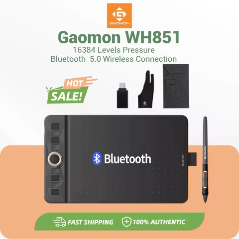 GAOMON WH851 Wireless Graphics Tablet Bluetooth 5.0 Connection 16K Levels Pen Pressure 8x5 Inch Draw