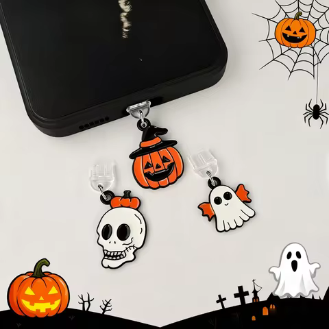 1 Piece of Cute and Quirky Pumpkin Ghost Skull Pendant Phone Dust Plug, Phone Decoration Accessory, 