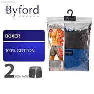 ❀(2 Pcs) Byford Plus Size Men Boxer 100% Cotton Men Underwear Assorted Colours - BUD5098X