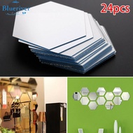 BLURVER~​24pcs Hexagon Mirror Sticker Self-adhesive Mosaic Tiles PS Bathroom Decor 3D