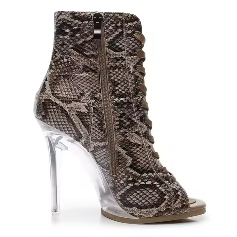 11.5cm High Dance Heels Brown Leather With Platform Clear Heels Latin Salsa Dance Party Leather Outd