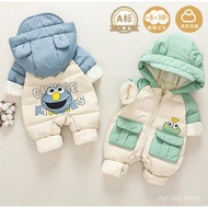 Baby Down Cotton Winter Clothes Jumpsuit Baby Romper Plus Velvet Openable Romper Outing Hooded Hug C