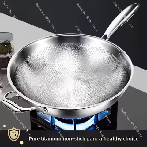 Pure titanium wok, uncoated non-stick fish scale hammer pattern household wok, suitable for inductio