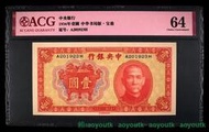 民國紙幣25年1936年中央銀行1元 愛藏評級64寶鼎 無47#紙幣#外幣#集幣軒